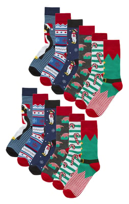 Paquete múltiple de 12 pares de calcetines de diseño navideño para hombre - Surtidos