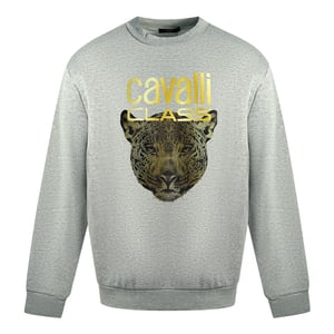 Sudadera Gris con Logo de Leopardo Cavalli Class