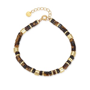 Pulsera Luxenter de Plata de Ley 925 con Ojo De Tigre acabada en oro amarillo de 18K - Ihun