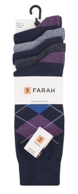 Farah - Paquete de 5 calcetines de algodón para hombre, finos, transpirables, con diseño clásico de Argyle - FCS270NVYPUR (Argyle)