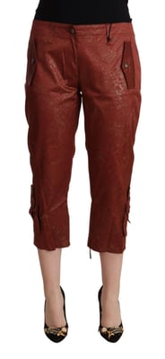 Just Cavalli Pantalones Capri Cortos de Algodón Lurex Castaños de Cintura Media para Mujer