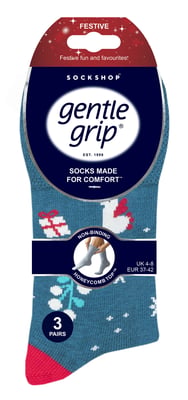 Gentle Grip - 6 Pares de Calcetines de Navidad - Azul / Rojo / Gris