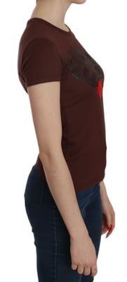 Blusa de manga corta de cuello redondo con estampado de corazones para mujer Exte en marrón
