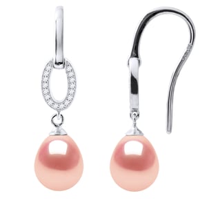 Pendientes Ganchos de perlas de agua dulce Joya de rosas de 8-9 mm de peras 925
