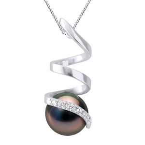 Diamante colgante 0.060 CTS Cultured Pearl of Tahiti Round 8-9 mm de oro blanco
