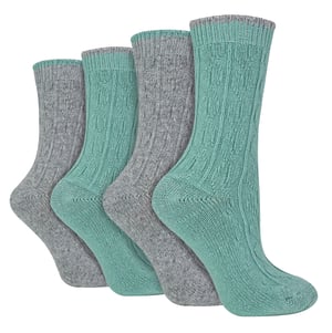 Pack de 4 Calcetines de mujer de punto por cable | Wildfeet | Lurex Glitter Socks for Women - Grey/Green