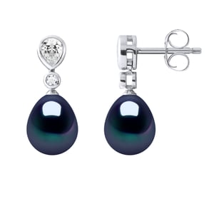Pendientes de caída joyas cuentas de agua dulce 7-8 mm peras rosas 925