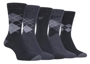 Farah - Pack de 5 calcetines de algodón para hombre, finos, transpirables y con diseño de argyle - FCS270BLKCHA (Argyle)