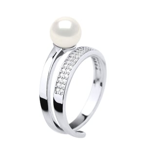 Ring Rush Ajustable Pearl de agua dulce Ronda 7-8 mm Joyería de oro 925