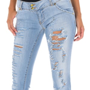 Pantalon Tejano Largo efecto gastado y roto 10DBF0094 mujer