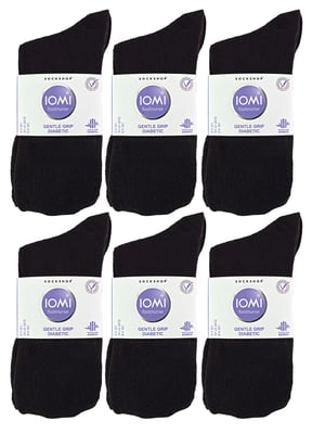 IOMI - Paquete múltiple de 12 pares de calcetines diabéticos de bambú para mujer sin costuras y sin elástico - Negro