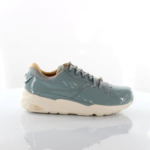 PUMA R698 Mujeres Patentes Nude Blue Cuero para mujer Trainers de encaje 362274 02