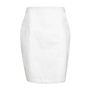 Falda lápiz blanca de algodón-elastano con costuras decorativas y cremallera oculta