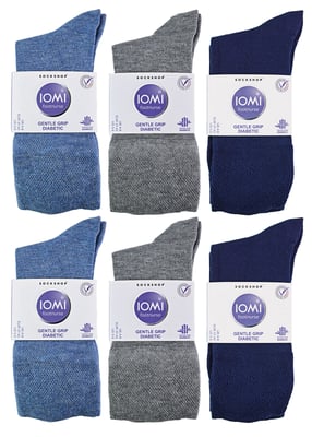 IOMI - Paquete múltiple de 12 pares de calcetines diabéticos de bambú para mujer, sin costuras y sin elástico en la parte superior - Azul