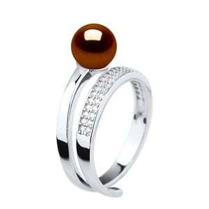 Ring Rush Ajustable Pearl de agua dulce Ronda 7-8 mm Joyería de oro 925