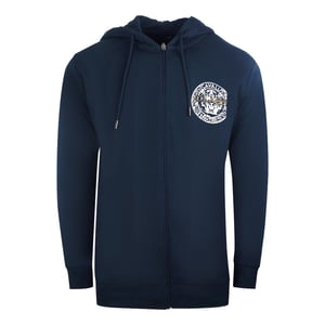 Cavalli Class Sudadera con capucha y cremallera en azul marino con diseño de circulo grande