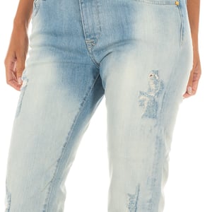 Pantalon Tejano Largo con corte del bajo recto 10DBF0231 mujer