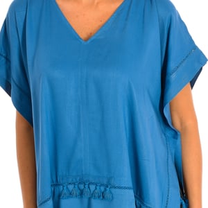 Poncho holgado con borlas de cuello de pico 8949 mujer