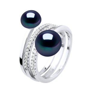Ring Duo Pearls de agua dulce de 7 y 9 mm Joyas negras 925