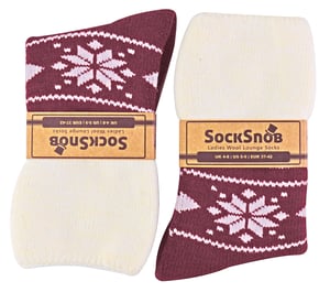 Calcetines de Cama de Lana para Mujer con Diseño Fairisle | Snob de Calcetines | Calcetines Térmicos de Salón para Invierno | Usados para Botas, Dormir, Salir al Aire Libre o como Regalo | Diseños Navideños - Rojo