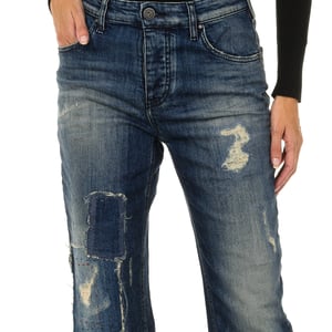 Pantalones largos tejanos efecto gastado y roto 6Y5990-5D3UZ mujer