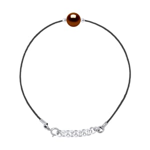 Link de brazalete de amor Pearl Freshwater Round 9-10 mm Nylon Black Chocolate Link 925