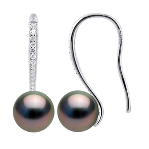 Pendientes de gancho Joyas de perlas tahitianas 8-9 mm Ronda 925