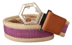 Cinturón de Cuero Multicolor con Hebilla de Logo Hexagonal Plateada GF Ferre para Mujer