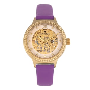 Reloj automático Empress Alice con correa de cuero y esfera esquelética MOP