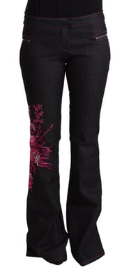 Jeans de mezclilla acampanados de algodón elástico negro de mujer Exte de tiro medio
