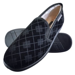 DUNLOP - PANTUFLAS MOCASÍN CON SUELA RÍGIDA PARA HOMBRE FORRADAS DE FELPA Y ESPUMA VISCOELÁSTICA A CUADROS ESCOCESES