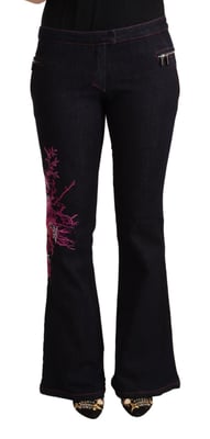 Jeans de mezclilla de mujer Exte negros de algodón con cintura media y corte acampanado