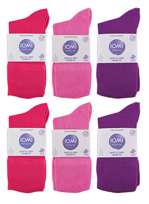 IOMI - Paquete múltiple de 12 pares de calcetines diabéticos de bambú para mujer sin costuras y sin elástico en la parte superior - Rosa