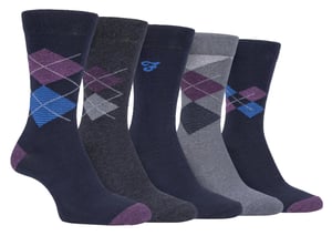 Farah - Paquete de 5 calcetines de algodón para hombre, finos, transpirables, con diseño clásico de Argyle - FCS270NVYPUR (Argyle)