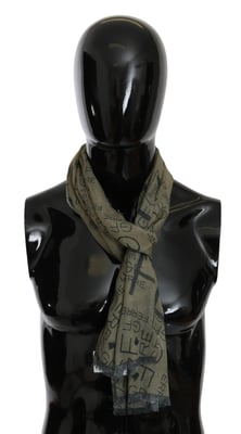 Bufanda de Marca con Patrón de Foulard de Lana Verde y Viscosa GF Ferré