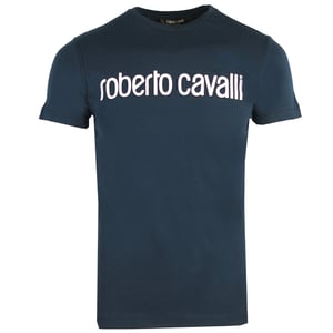 Camiseta Azul Marino con Logo de Roberto Cavalli