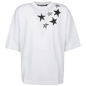 Palm Angels Shooting Stars camiseta blanca extragrande con logo oversize