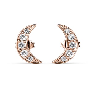 Pendientes de media luna en oro rosa y cristal