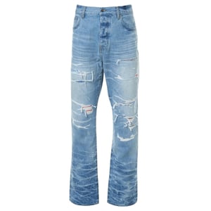 Vaqueros de denim azul índigo desteñido de corte recto con parche Aloha de Amiri