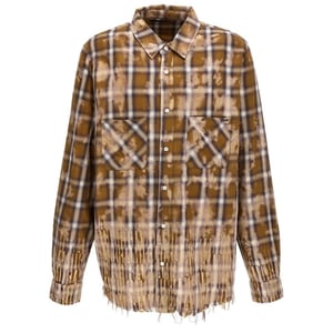 Camisa de franela marrón de manga larga blanqueada Amiri