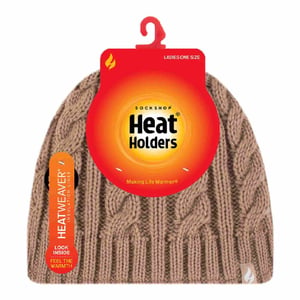 Gorro térmico de invierno con forro polar de 3,4 Tog de punto por cable para mujer