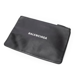Balenciaga Logo Zip Clutch  en Negro Piel de becerro