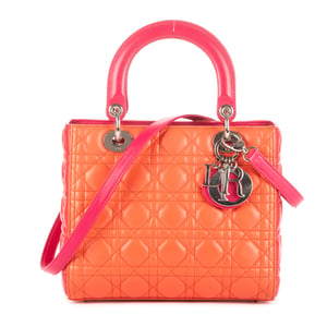 Dior Medium Lady Dior Zip PM en Naranja/Rojo/Rosa Piel de becerro