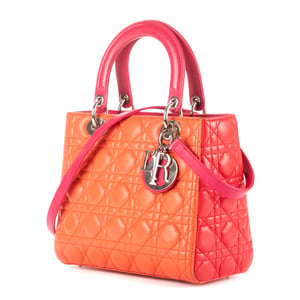 Dior Medium Lady Dior Zip PM en Naranja/Rojo/Rosa Piel de becerro