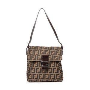 Fendi Square Shoulder Flap  en Caqui/Marrón Oscuro Lienzo