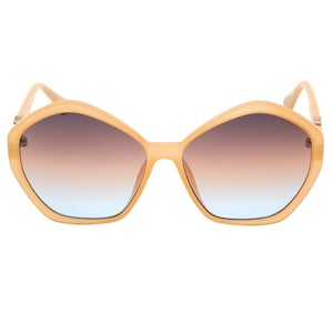 Guess Gafas de sol beige brillantes con lentes marrones degradados
