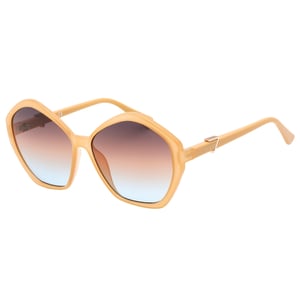 Guess Gafas de sol beige brillantes con lentes marrones degradados