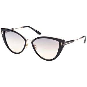 Tom Ford Anjelica-02 Gafas de sol negras brillantes con lentes de espejo ahumado