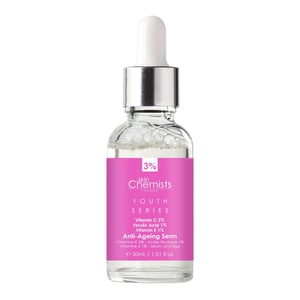 skinChemists Serie Juventud Sérum Antienvejecimiento Vitamina C 3%, Ácido Ferúlico 1%, Vitamina E 1% 30ml