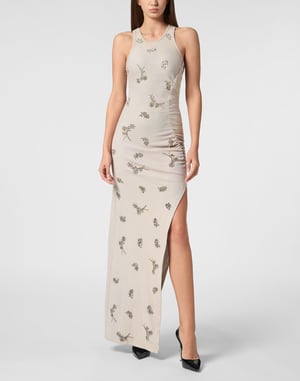 Jersey Rib Long Dress Flowers